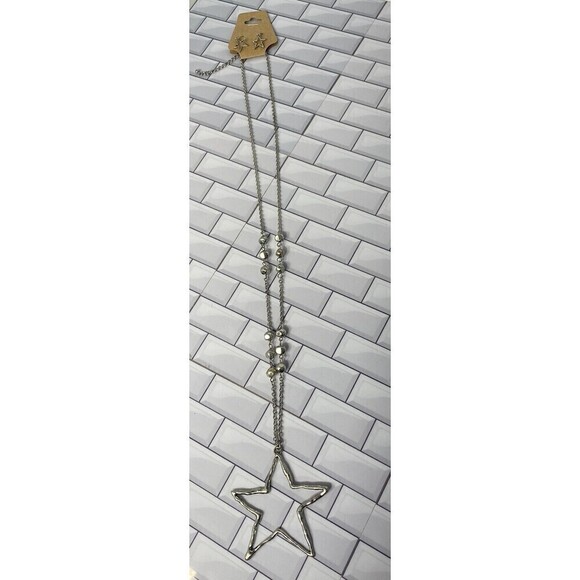 Star Womens Necklace Silver Tone Set Size 36in Hammered Style Celestial Cosmic - Picture 5 of 9